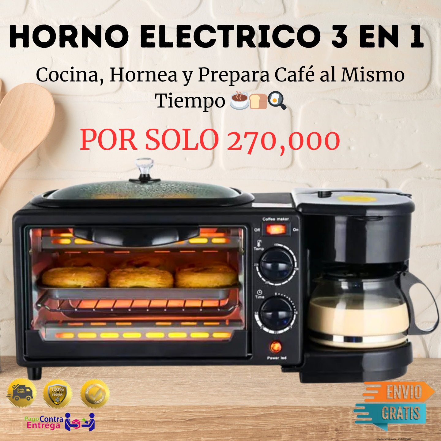 HORNO ELECTRICO 3 EN 1  (1 AÑO DE GARANTIA)